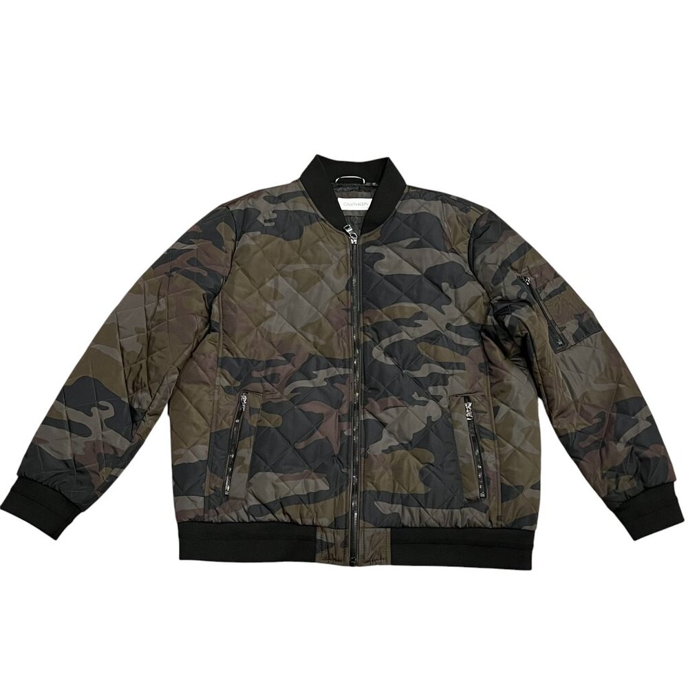 Calvin Klein Camo Bomber Jacket, Quilted, Green Black, XL